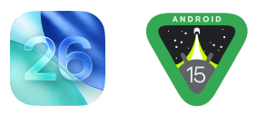 iOS 26 and Android 15 version badges